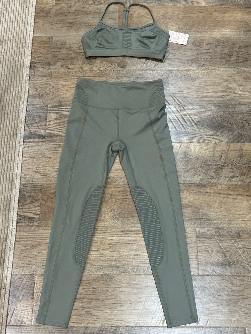 Free People Olive Green High-Waist Leggings & Sports Bra Set